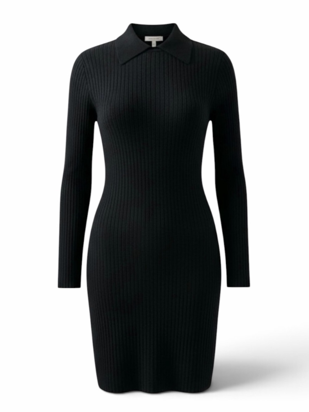 St. John Black Ribbed Long Sleeve Collared Knit Dress Size Small